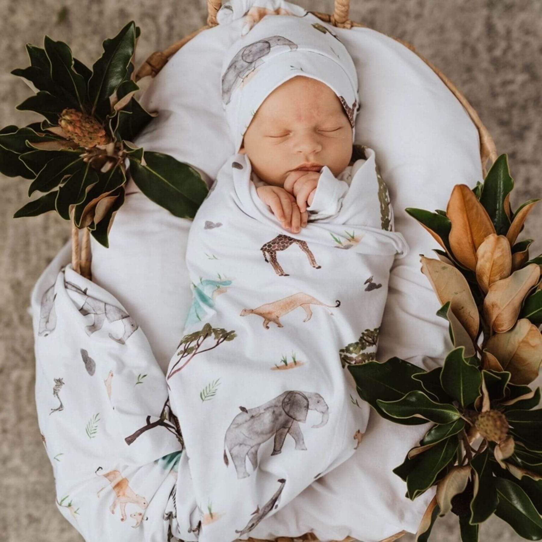 Snuggle Hunny Kids Linen Sheets Safari Snuggle Hunny Jersey Wrap & Beanie Set