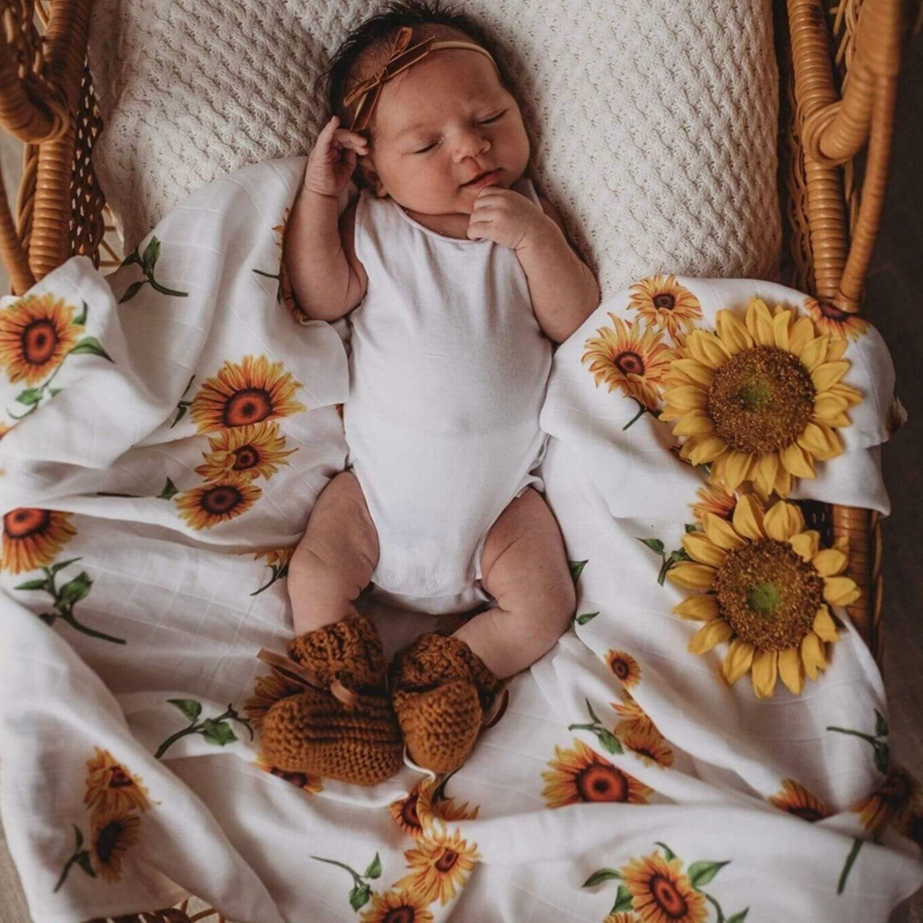 Snuggle Hunny Kids Linen Sheets Sunflower Organic Muslin Wrap