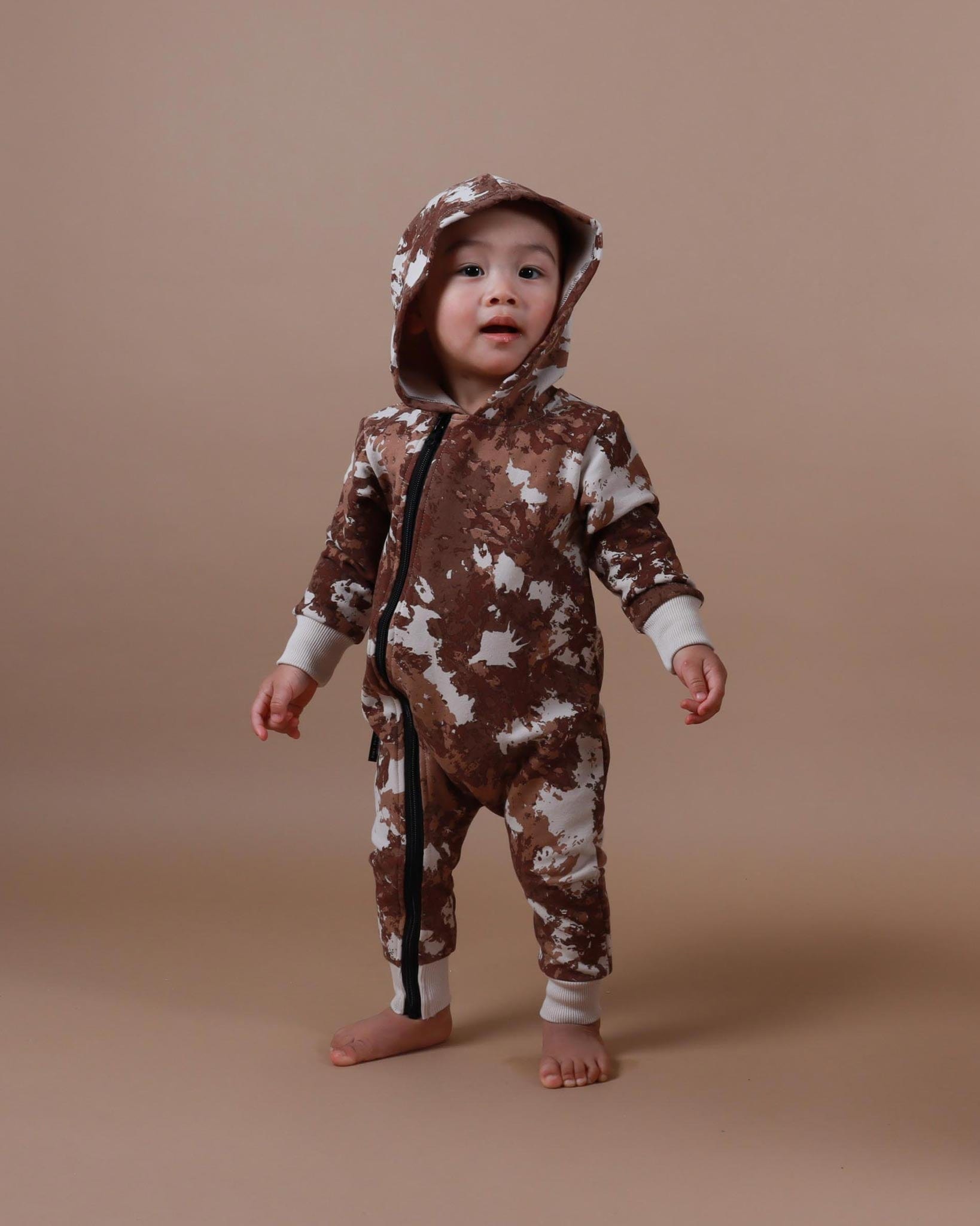 Tiny Tribe Boys Onesie Brown Tie Dye Zip Hooded Romper