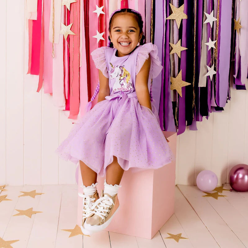 Unicorn Sequin S/S Tutu Dress - Lavender