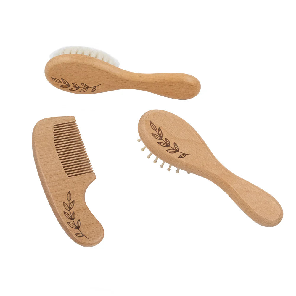 3 Piece Baby Wooden Brush & Comb Set