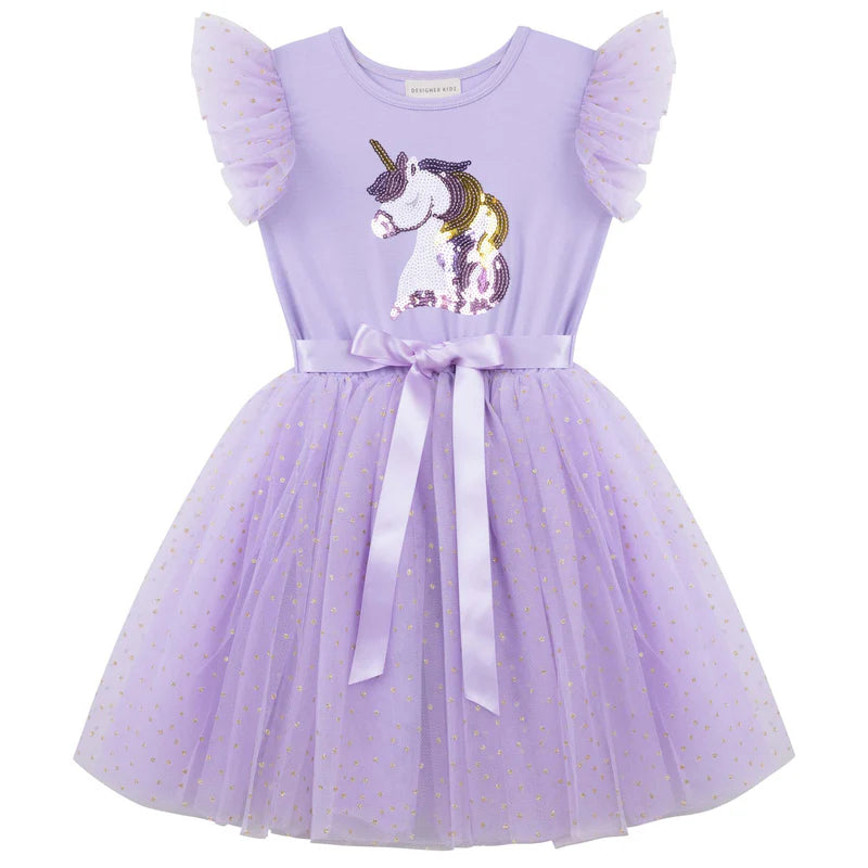 Unicorn Sequin S/S Tutu Dress - Lavender