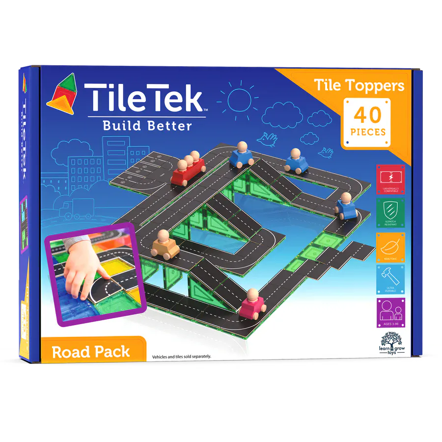 TileTek - 40 Piece Magnetic Tile Toppers - Roads