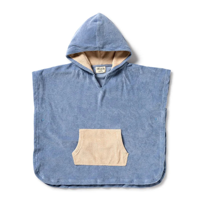 Dusty Blue Organic Terry Hooded Poncho