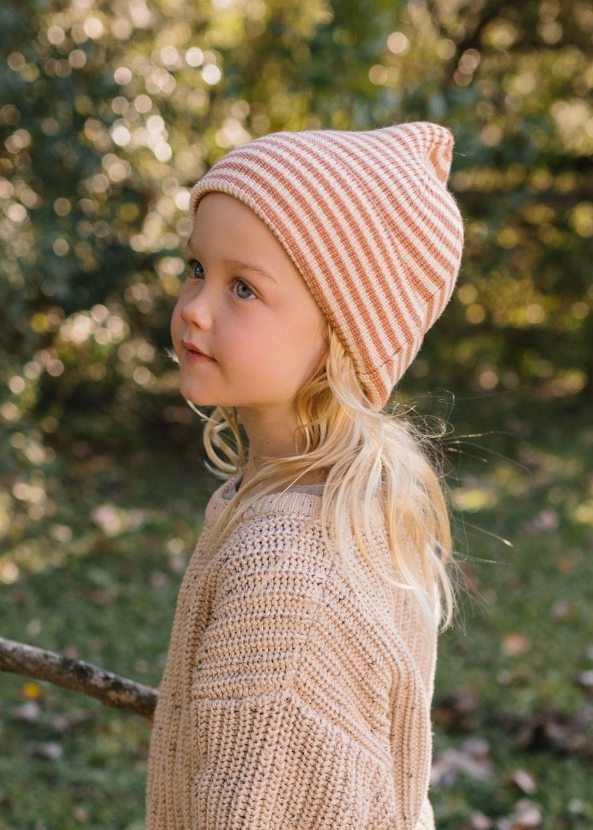 Acorn Kids Accessories Hats Berlin Merino Beanie - Biscuit and Cream Stripe
