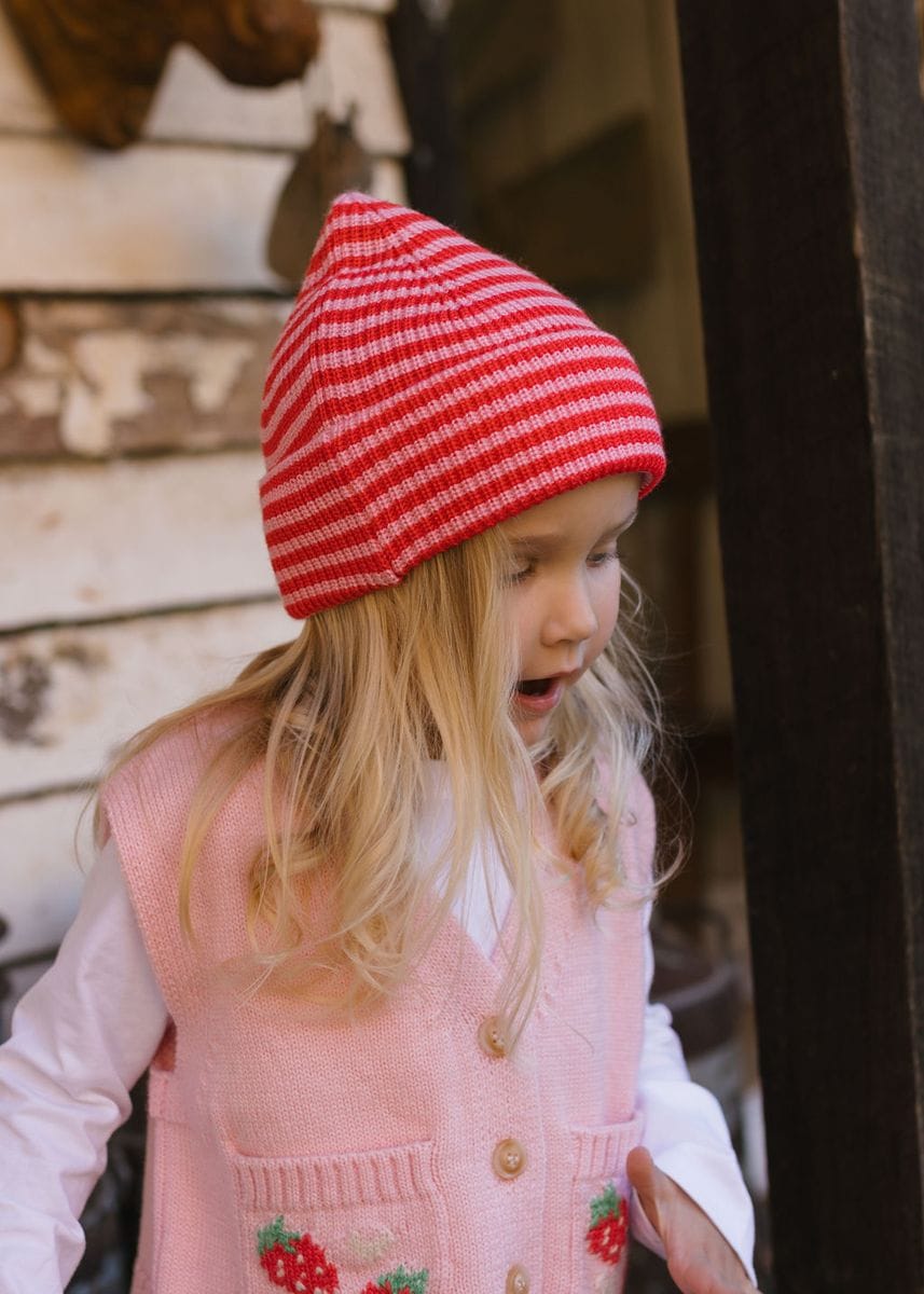 Acorn Kids Accessories Hats Berlin Merino Beanie - Pink and Red Stripe
