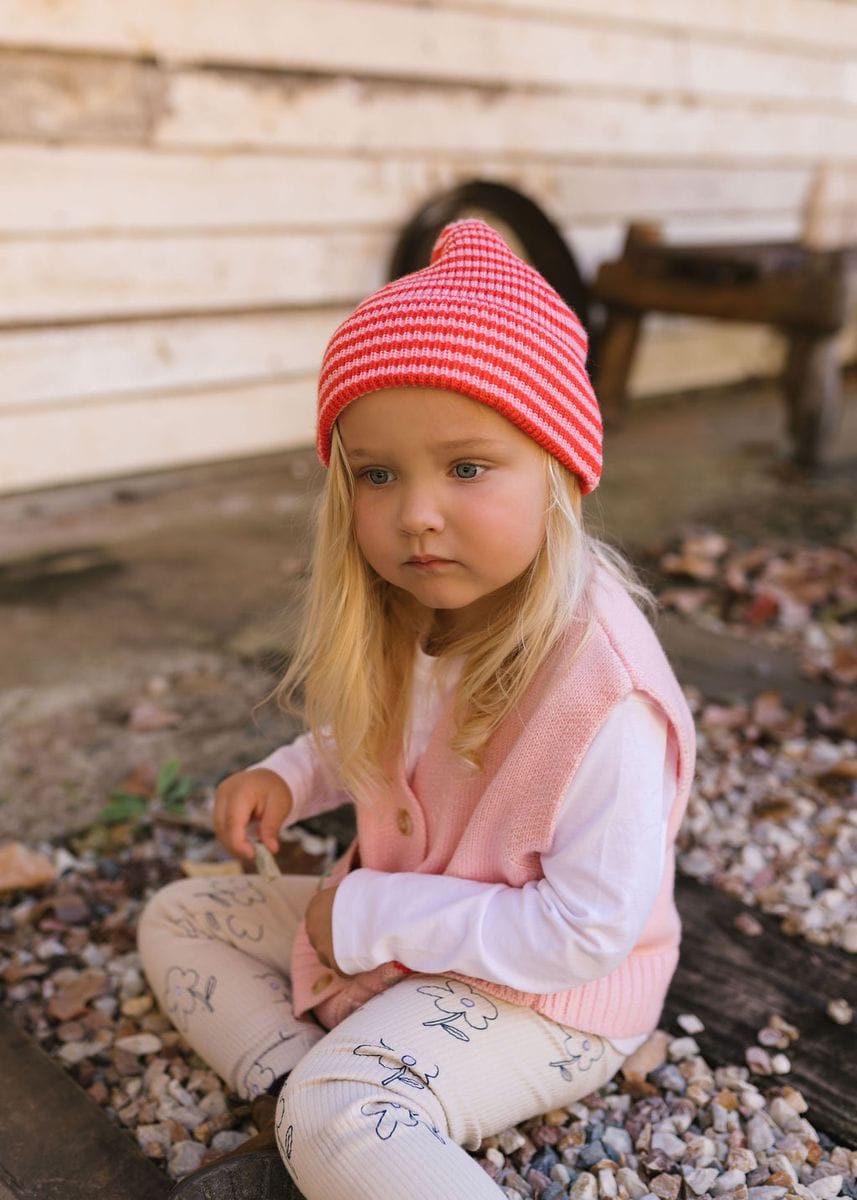 Acorn Kids Accessories Hats Berlin Merino Beanie - Pink and Red Stripe