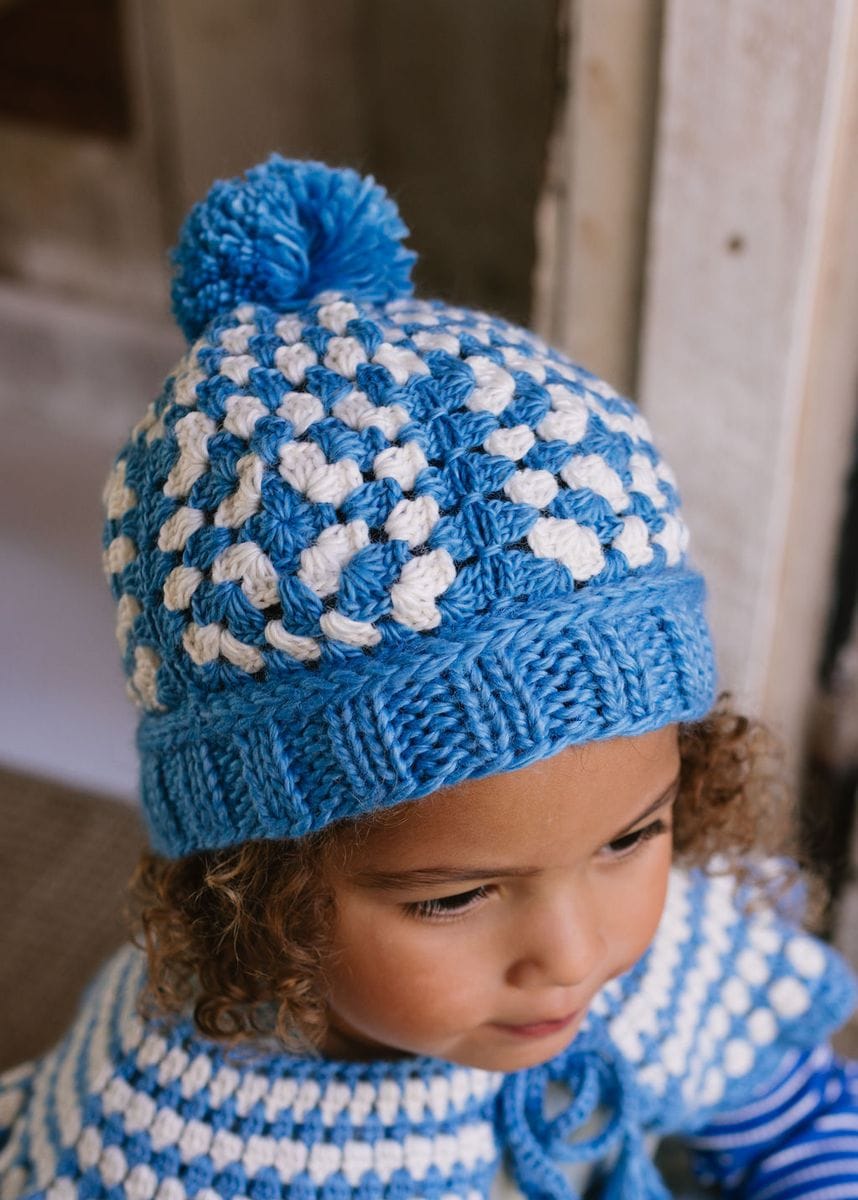 Acorn Kids Accessories Hats Boho Beanie - Blue and Cream