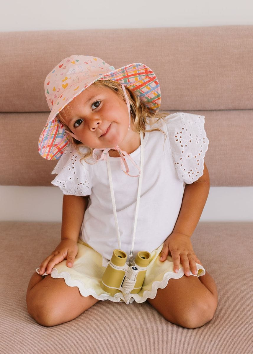 Acorn Kids Accessories Hats Floating Hearts Reversible Wide Brim Sunhat