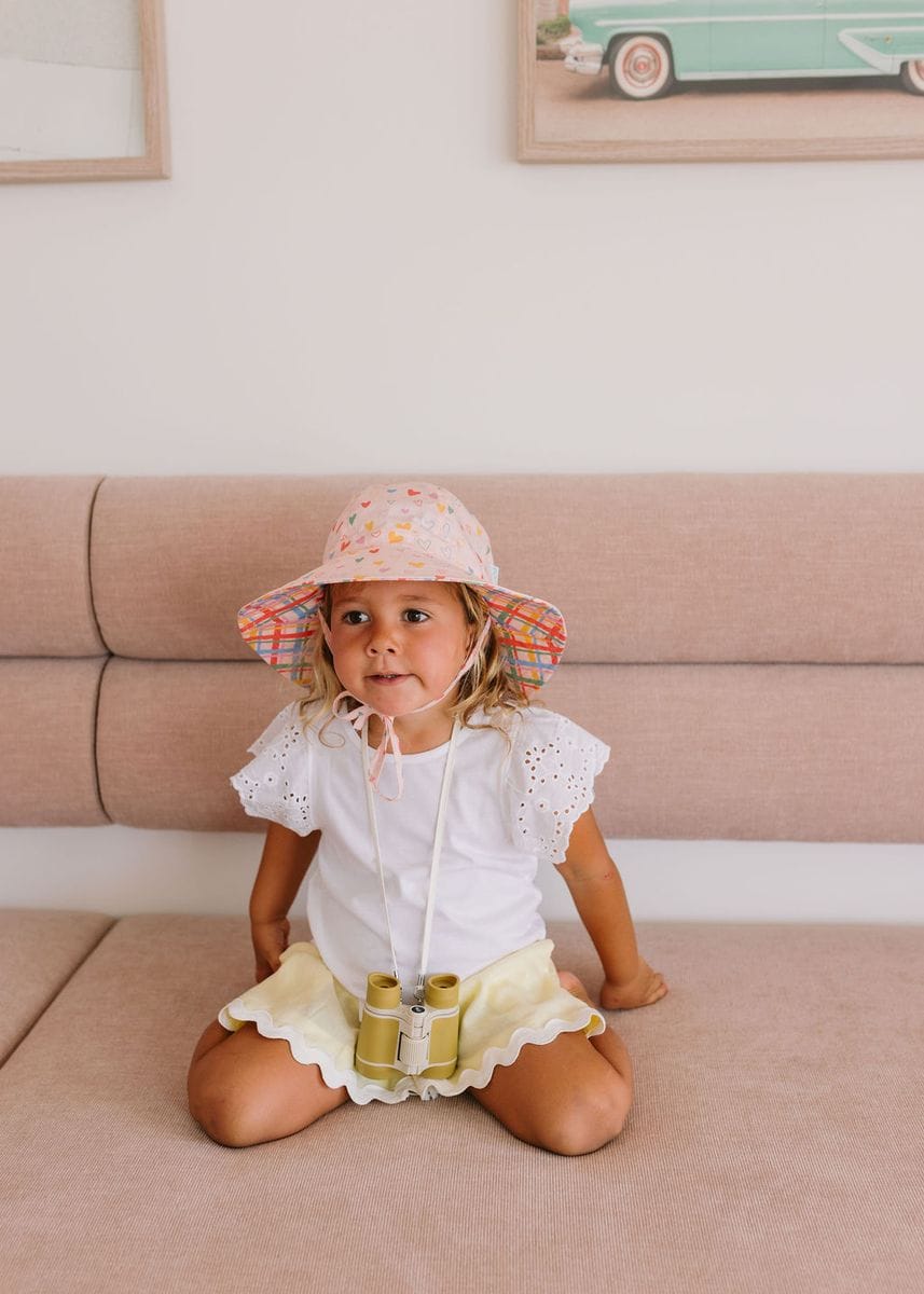 Acorn Kids Accessories Hats Floating Hearts Reversible Wide Brim Sunhat
