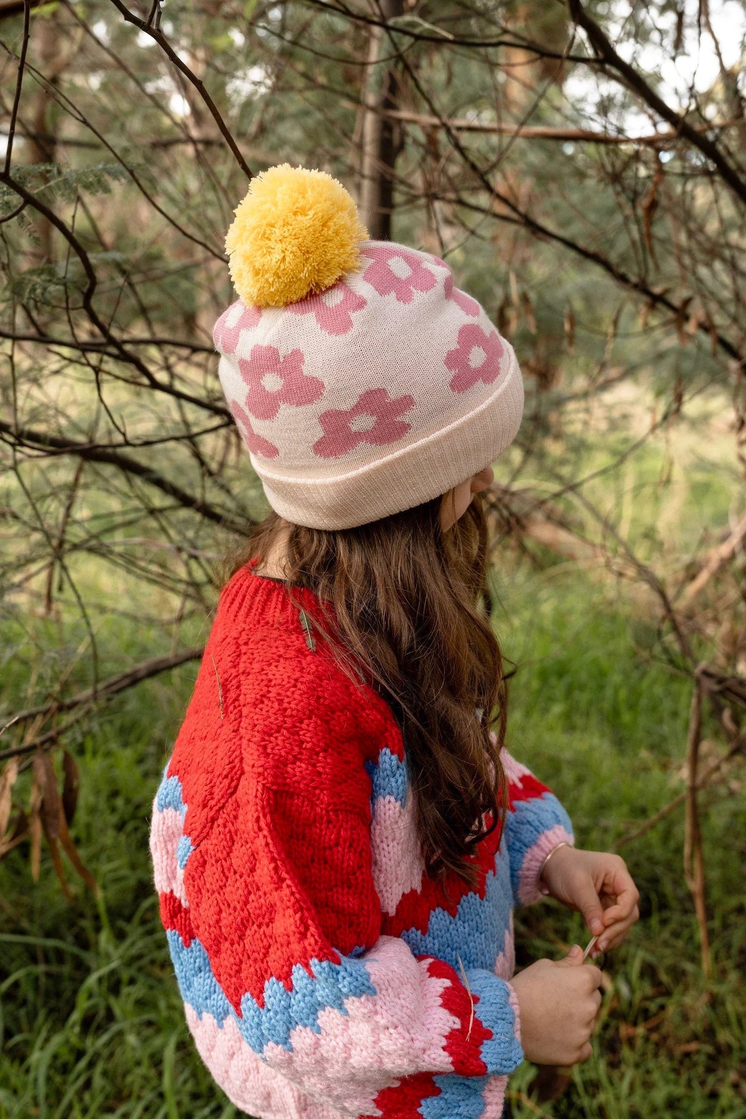 Acorn Kids Accessories Hats Flower Power Merino Beanie Pink