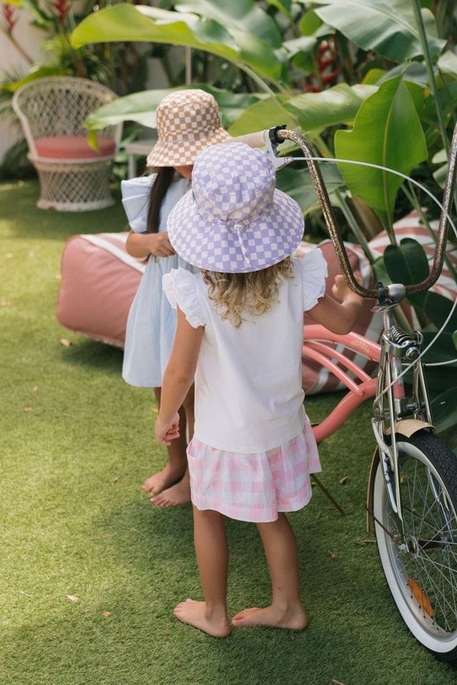 Acorn Kids Accessories Hats Lavender Checks Broad Brim Bucket Hat