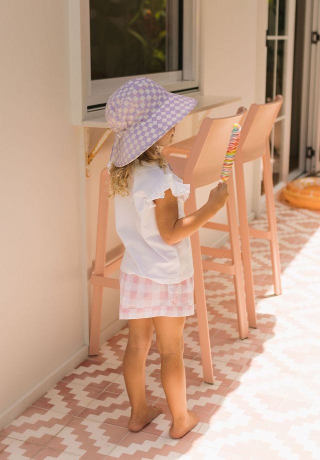Acorn Kids Accessories Hats Lavender Checks Broad Brim Bucket Hat