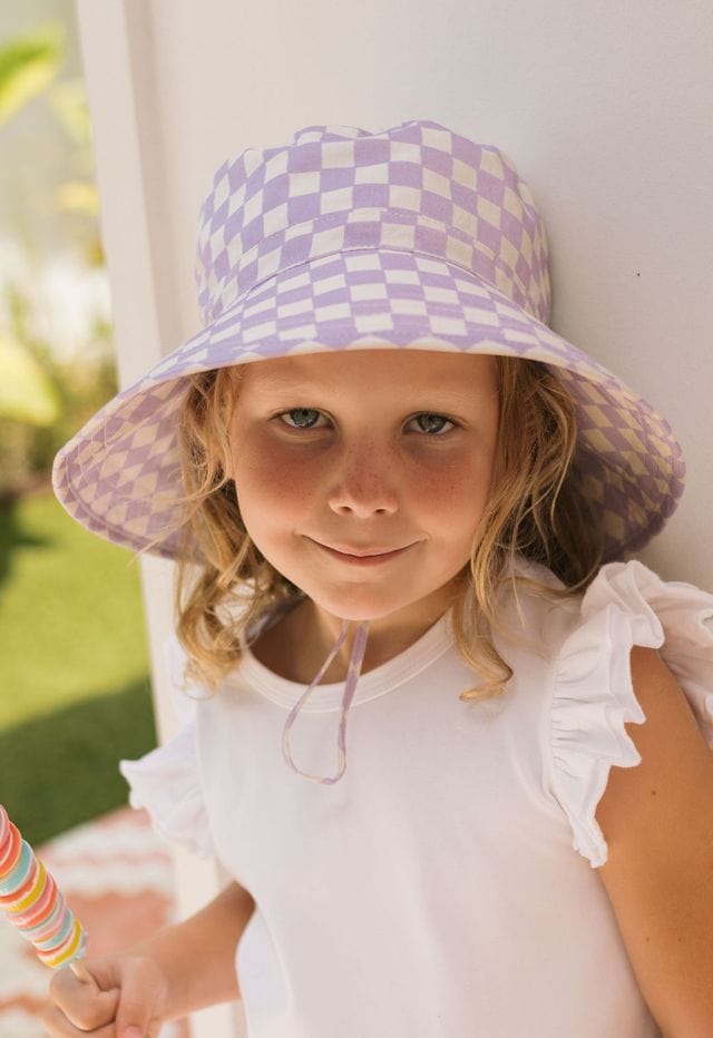 Acorn Kids Accessories Hats Lavender Checks Broad Brim Bucket Hat