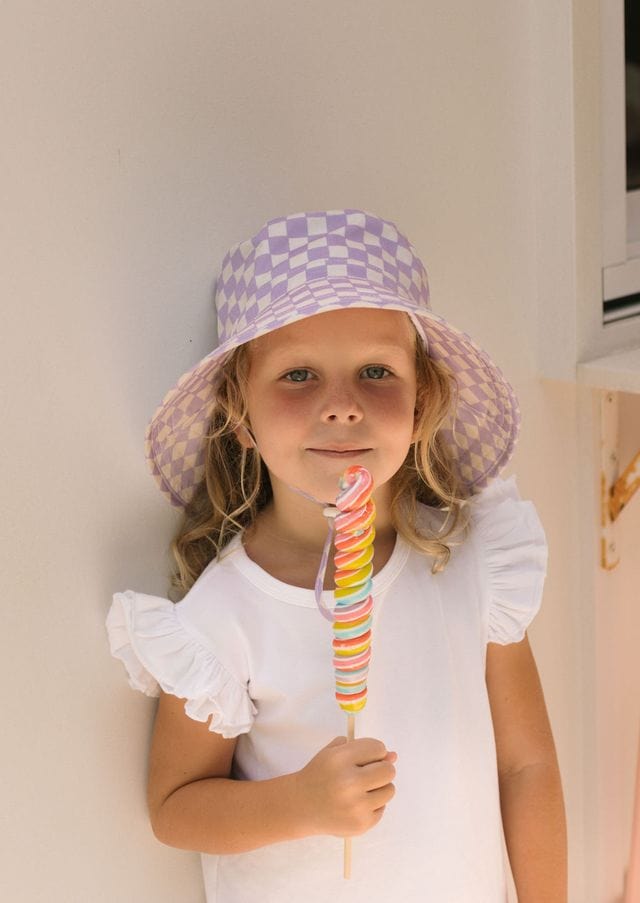 Acorn Kids Accessories Hats Lavender Checks Broad Brim Bucket Hat