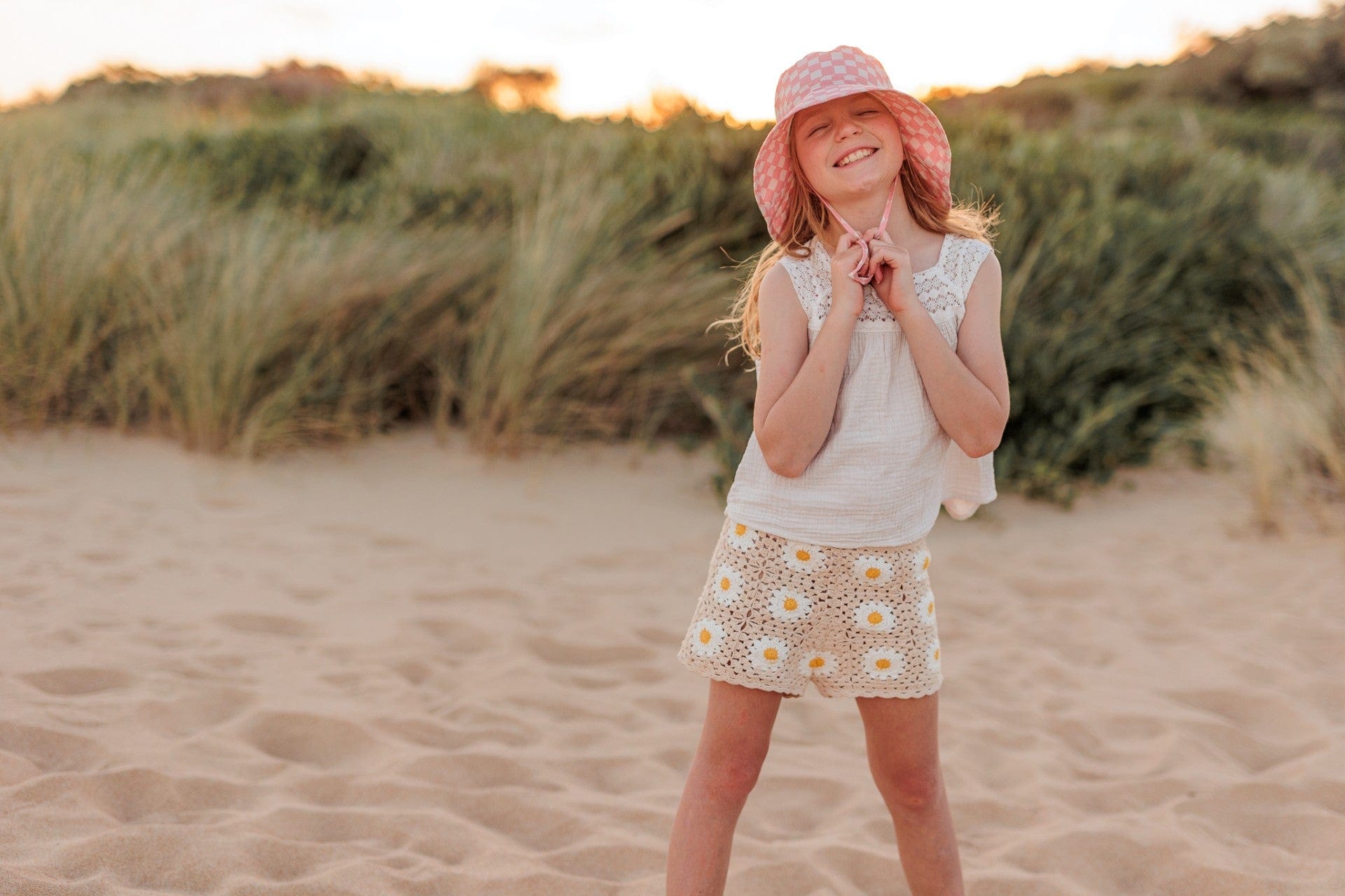 Acorn Kids Accessories Hats Pink Checks Broad Brim Bucket Hat