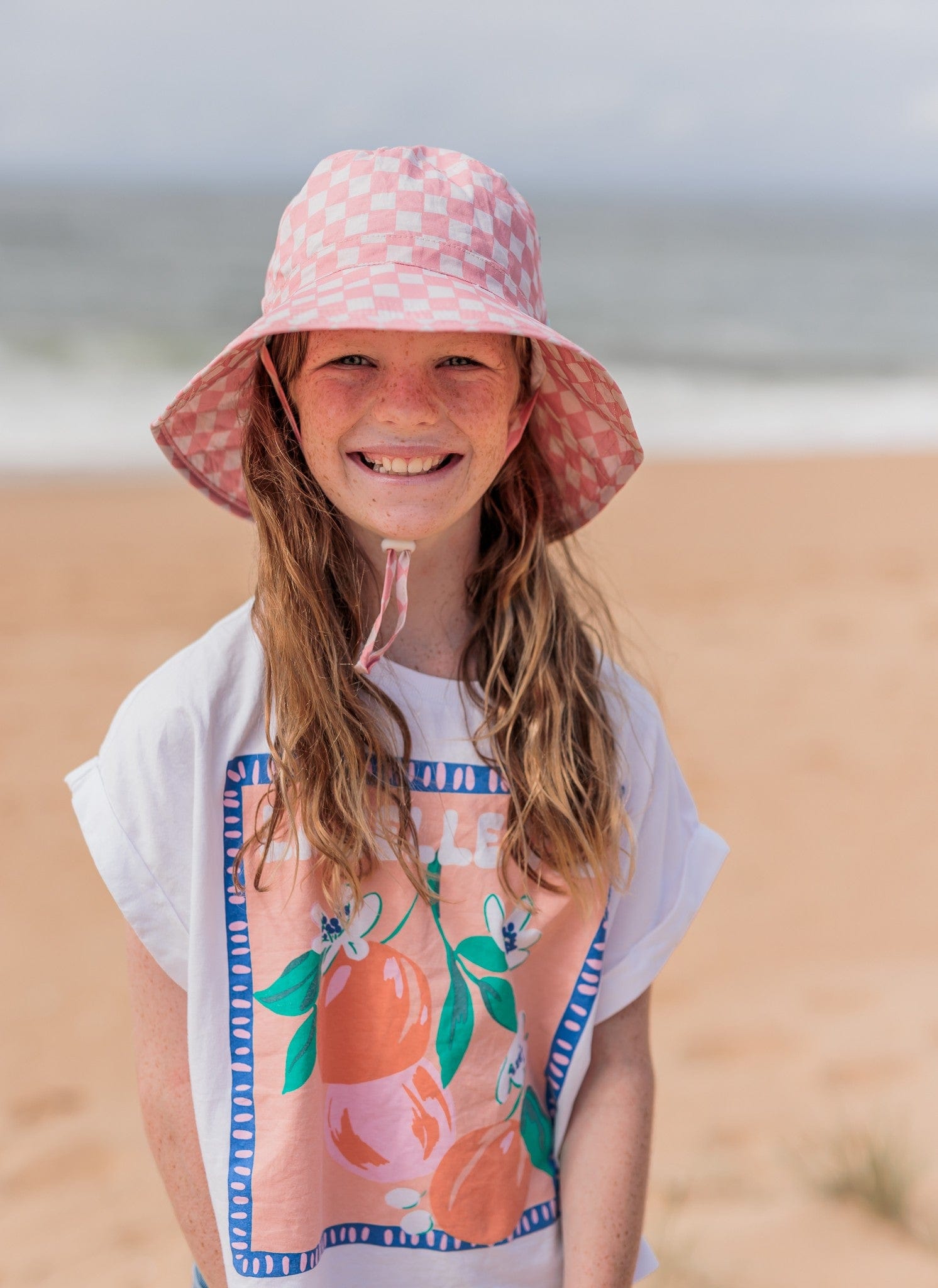 Acorn Kids Accessories Hats Pink Checks Broad Brim Bucket Hat