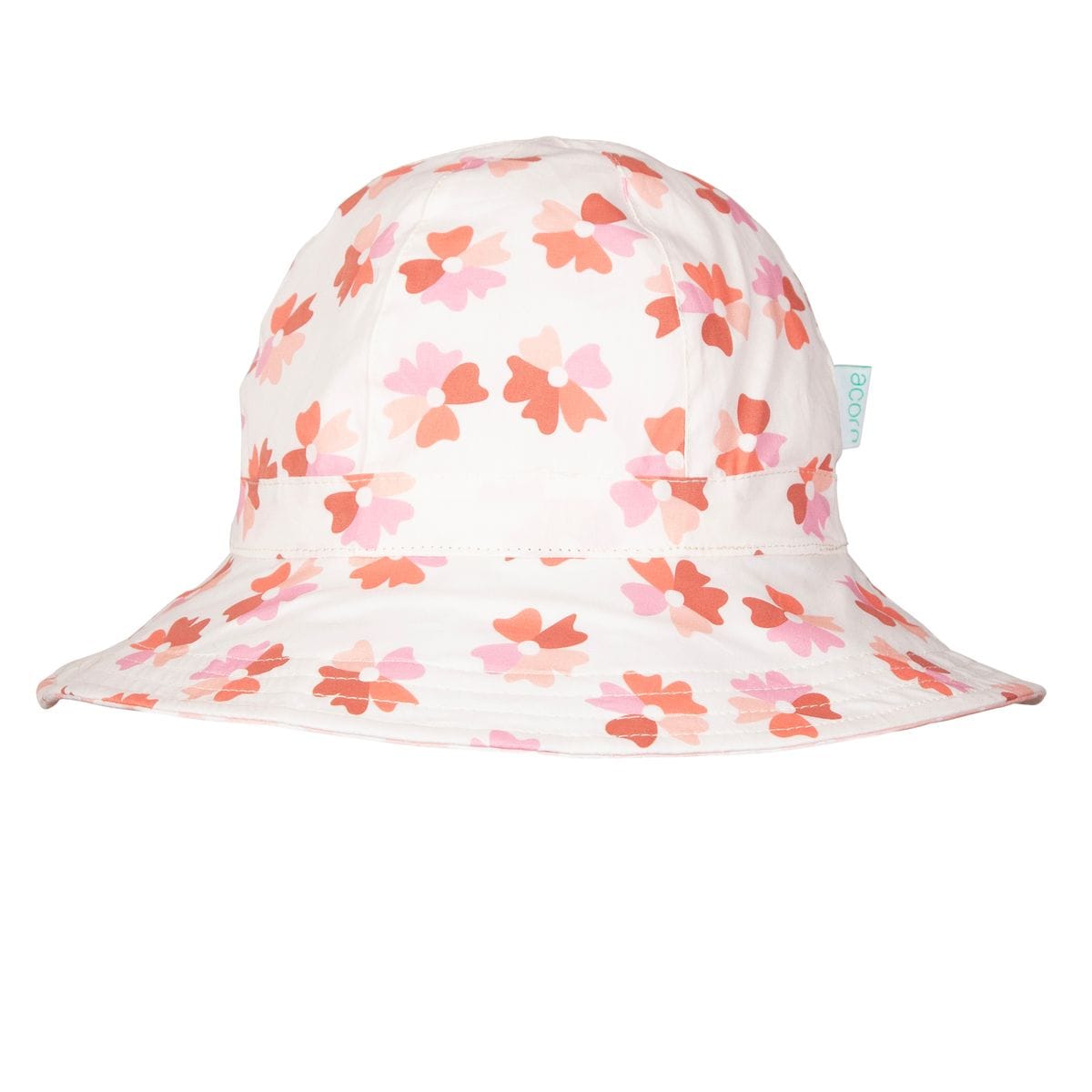 Reversible Coral Bloom wide brim sunhat for kids by Acorn Kids, offering sun protection with stylish floral design.