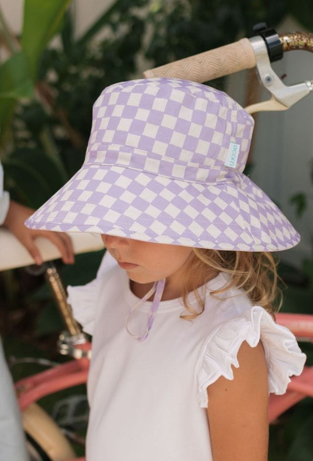 Acorn Kids Accessories Hats S (9-18M) Lavender Checks Broad Brim Bucket Hat