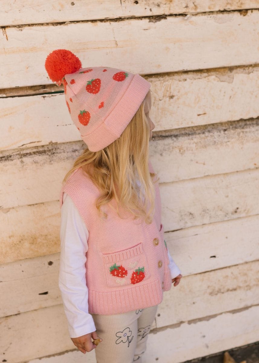 Acorn Kids Accessories Hats Strawberry Fields Merino Beanie - Pink, Red & Green