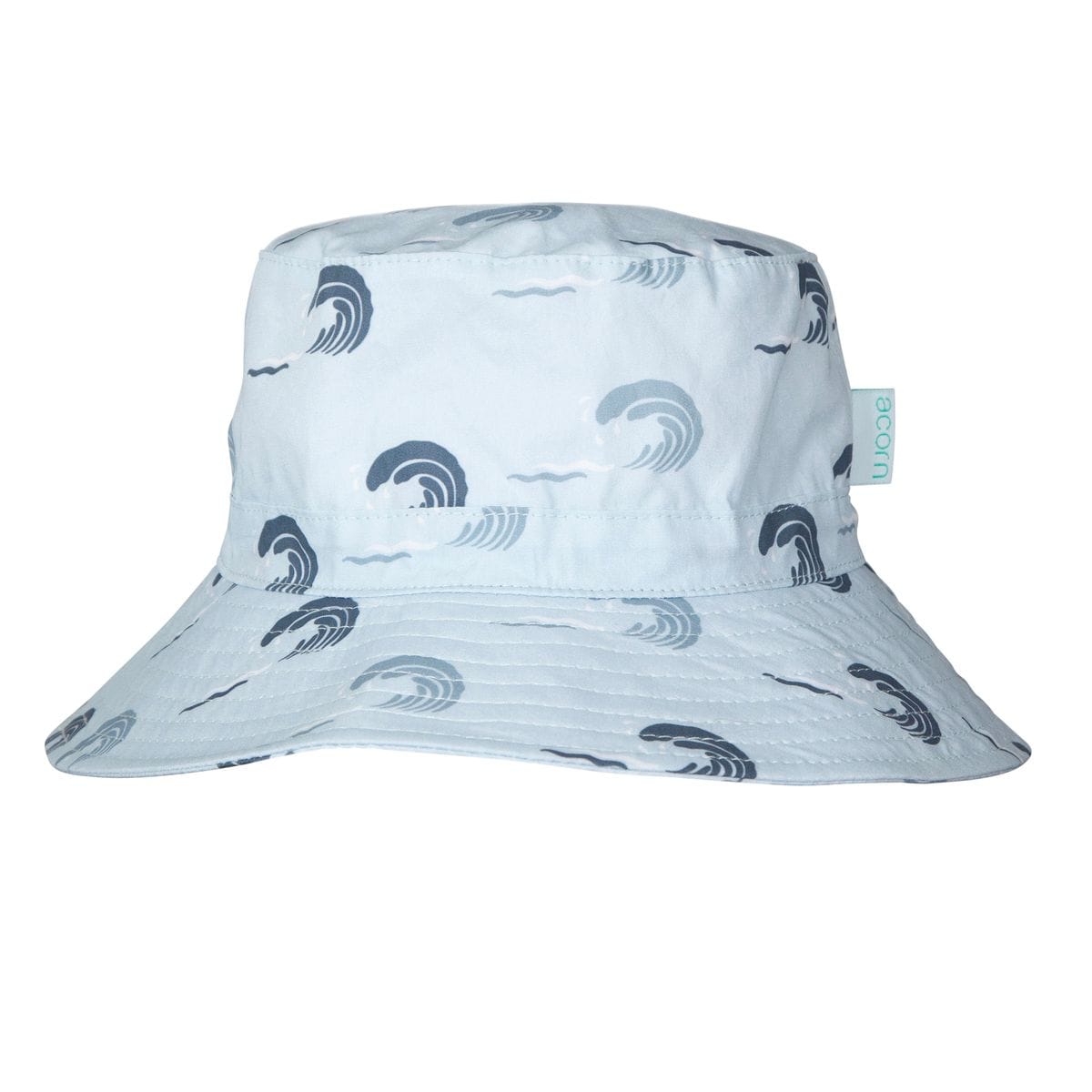 Acorn Kids Wave Curl wide brim bucket hat, stylish accessories hat with a colorful wave curl pattern for sun protection.