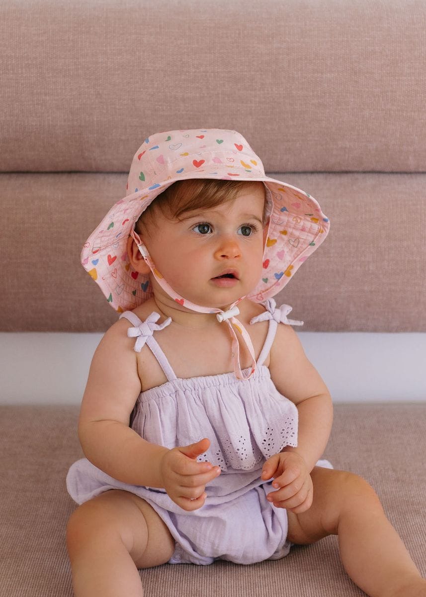 Acorn Kids Accessories Hats XS (0-9M) Floating Hearts Wide Brim Infant Hat