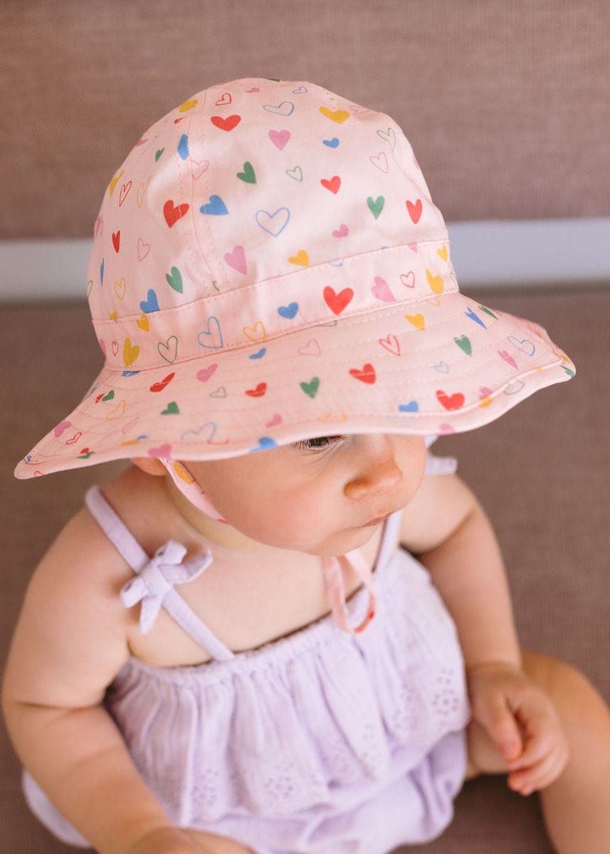 Acorn Kids Accessories Hats XS (0-9M) Floating Hearts Wide Brim Infant Hat