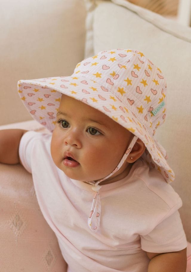 Acorn Kids Accessories Hats XS (0-9M) Love and Stars Stretch Cotton Wide Brim Sunhat
