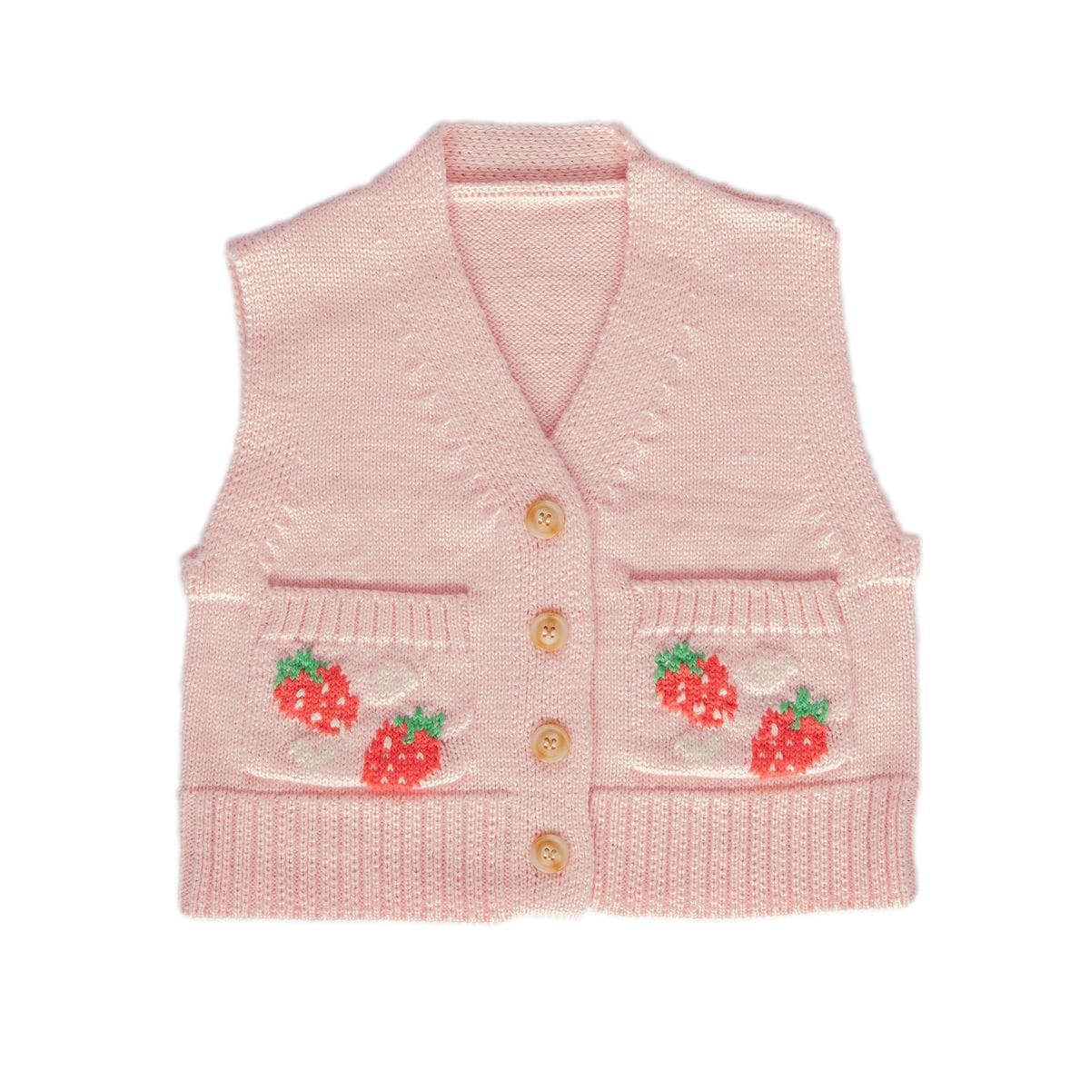 Acorn Kids Girls Top Strawberry Fields Merino Vest - Pink, Red & Green