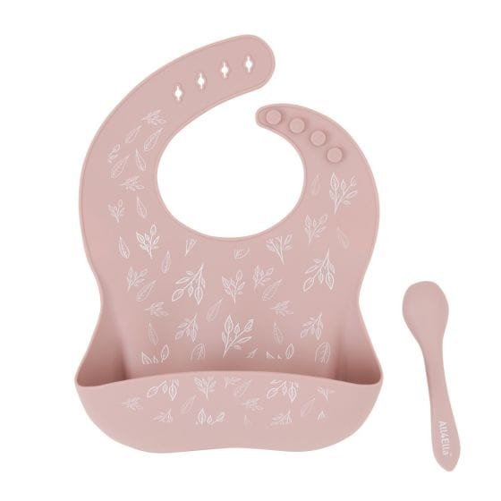All4Ella Feeding Dusty Pink Silicone Bib with Spoon