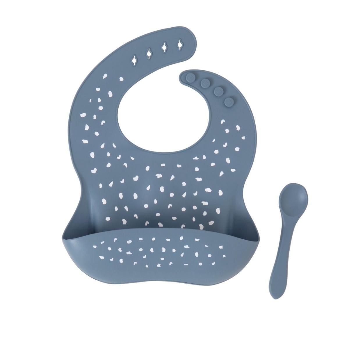 All4Ella Feeding Slate Blue Silicone Bib with Spoon