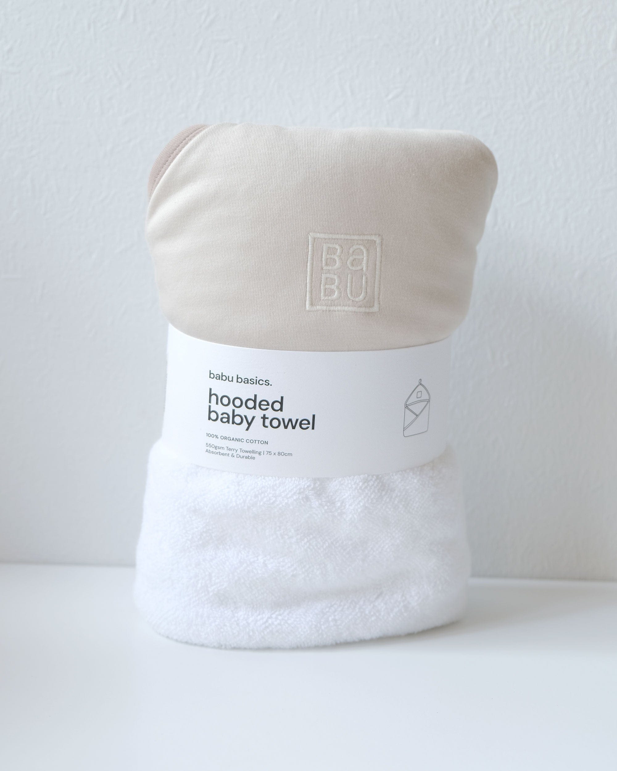 Babu Linen Bath Terry Hooded Baby Towel - Oat Contrast