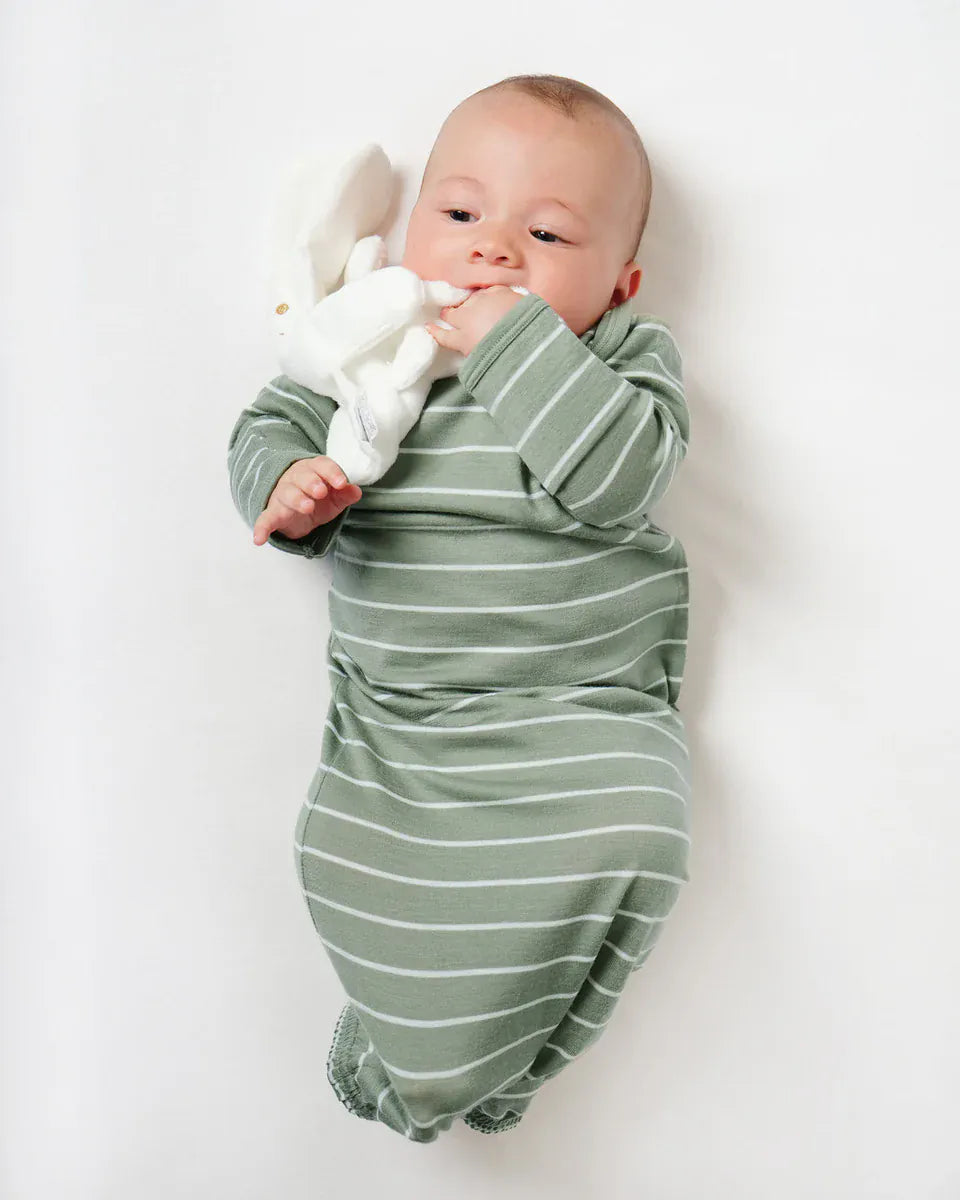 Babu Linen Blankets Merino Bundler Nightgown - Sage Stripe