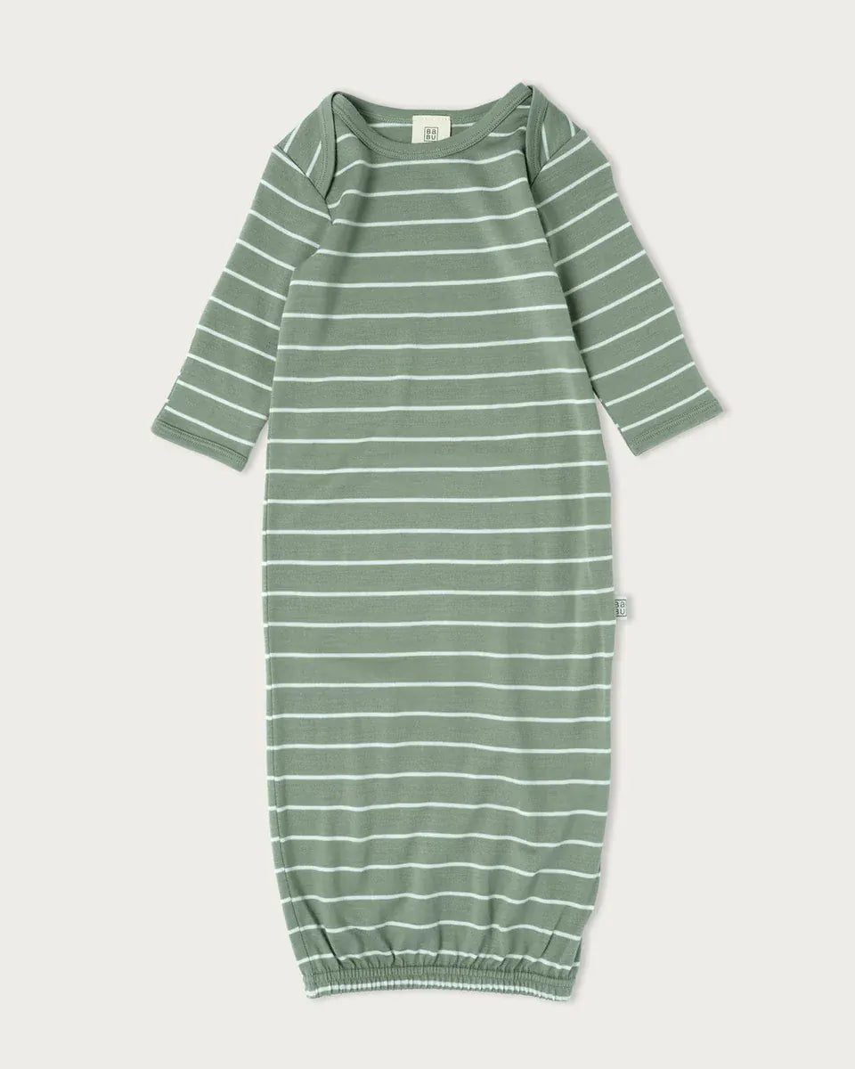 Babu Linen Blankets NB Merino Bundler Nightgown - Sage Stripe