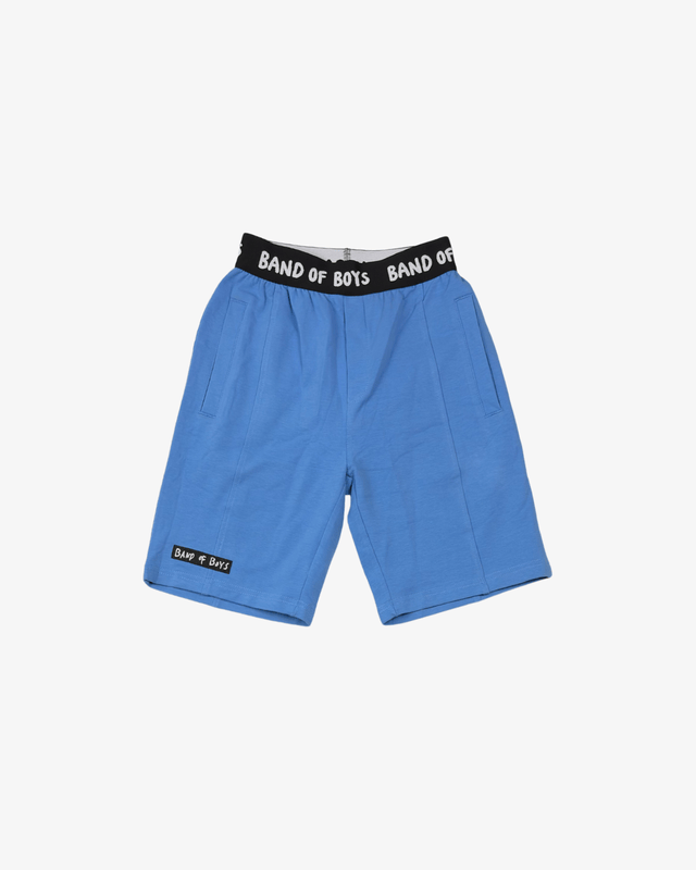 Blue elastic waist shorts for boys by Band of Boys, featuring a comfortable fit and casual style.