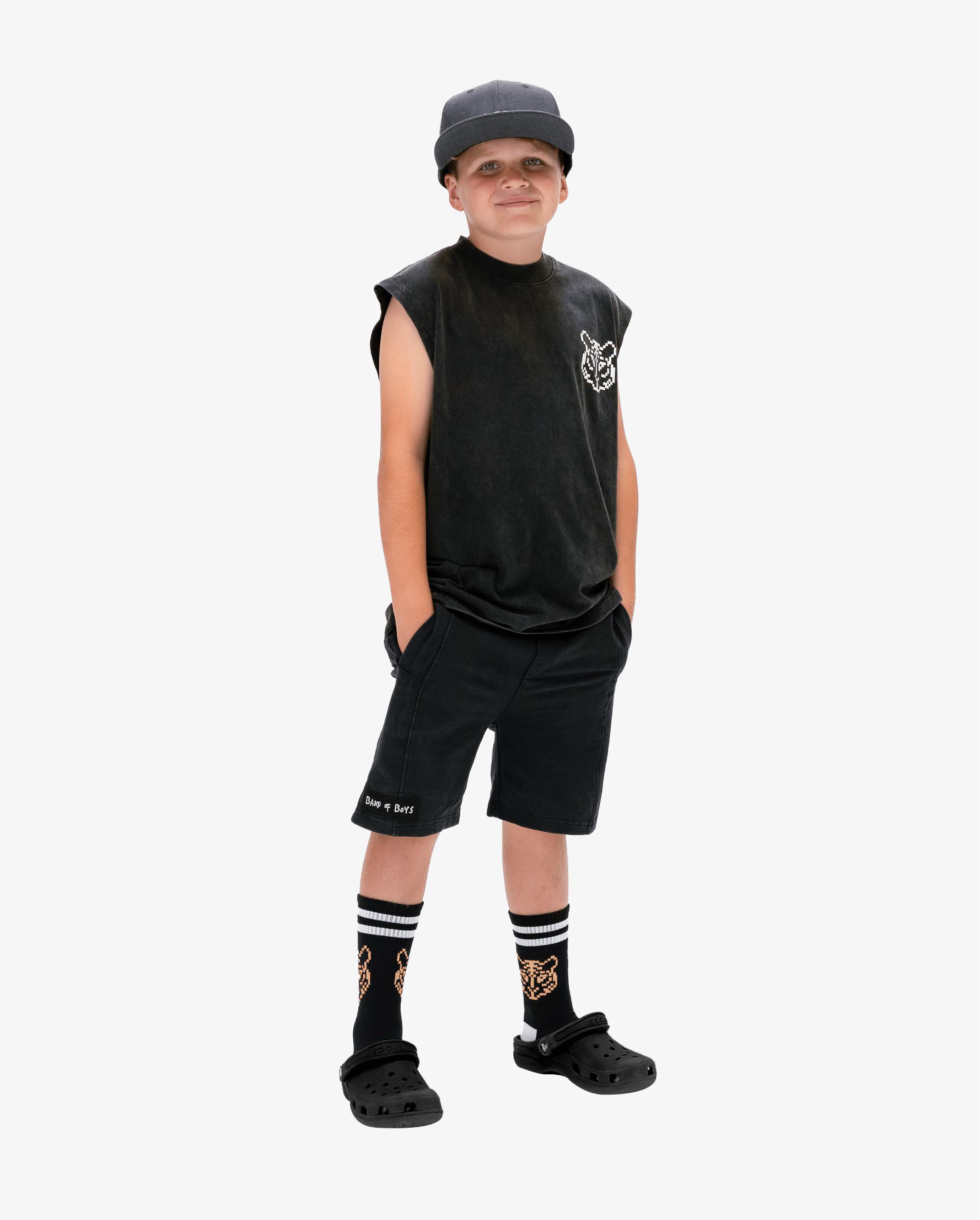 Band of Boys Socks 4-8Y Black Gamer Orange Tiger Socks