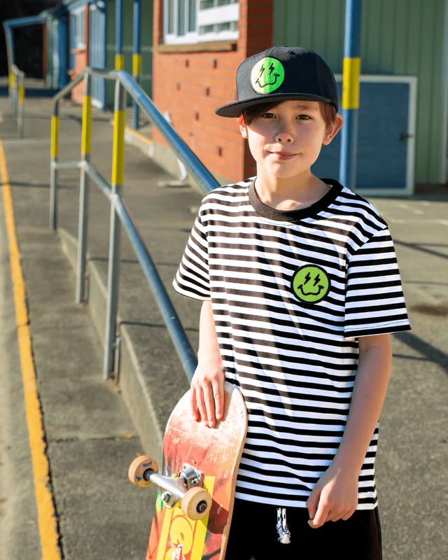 Band of Boys Tees Black Striped Smiley Tee