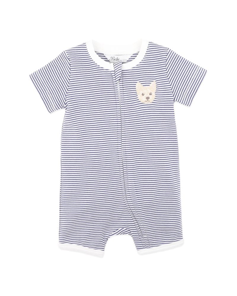 Bebe by Minihaha Boys Onesie NB Alexi Organic Stripe SS Zip Romper