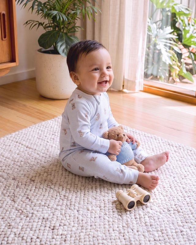 Bebe by Minihaha Boys Onesie Prem Brady Stripe Organic LS Zipsuit