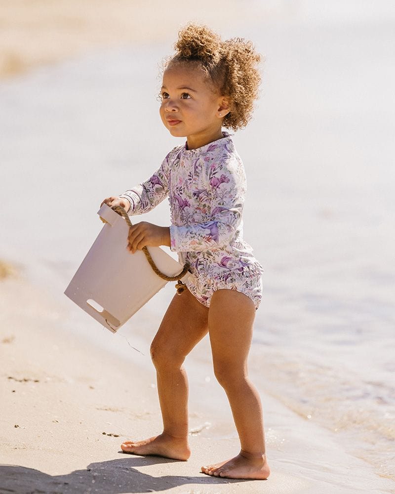 Bebe by Minihaha Girls All In One Rory LS Swimsuit with Swim Nappy