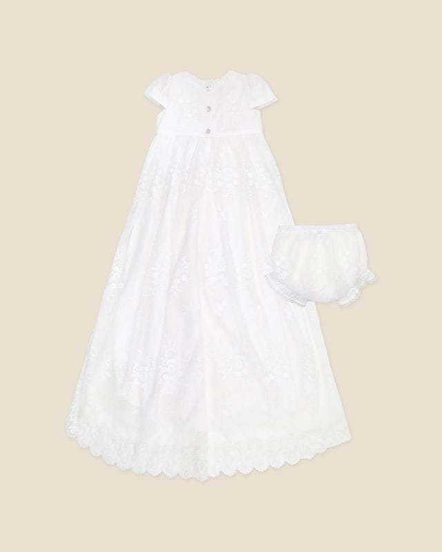 Bebe by Minihaha Girls Dress Open Back Christening Dress with Bloomers