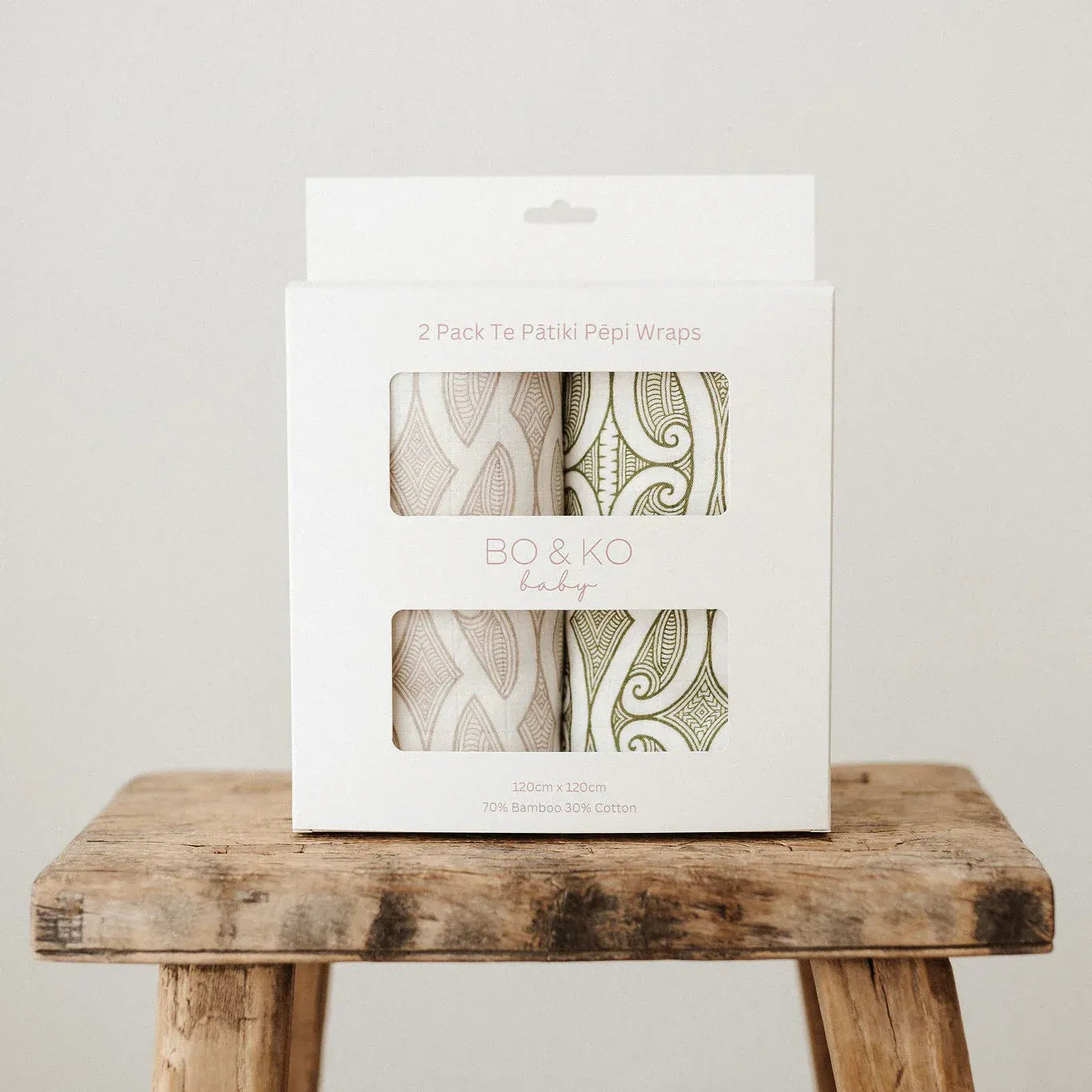 Bo & Ko Baby Accessory Blanket Mocha Te Pātiki & Green Te Pātiki Wrap 2 Pack Set