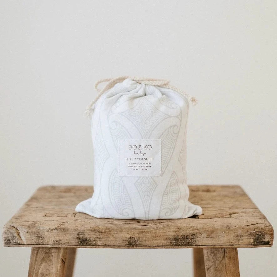 Bo & Ko Baby Linen Sheets Fitted Cot Sheet | Te Pātiki Grey