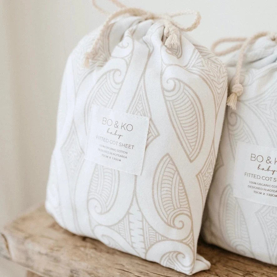 Bo & Ko Baby Linen Sheets Fitted Cot Sheet | Te Pātiki Mocha