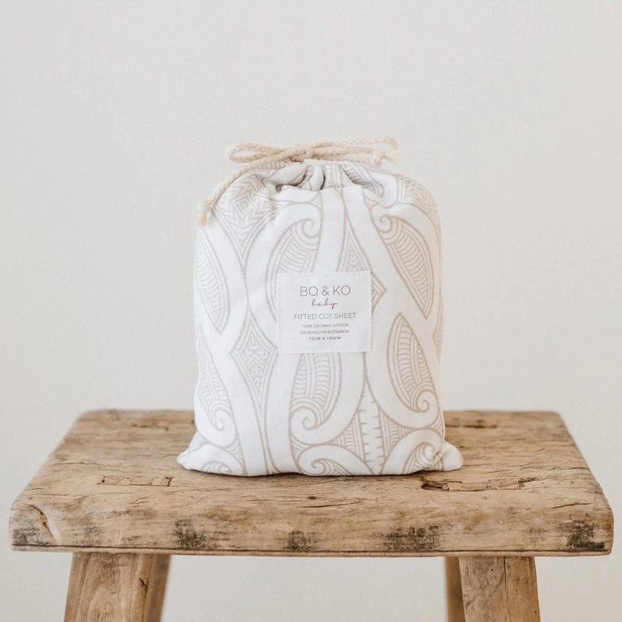 Bo & Ko Baby Linen Sheets Fitted Cot Sheet | Te Pātiki Mocha