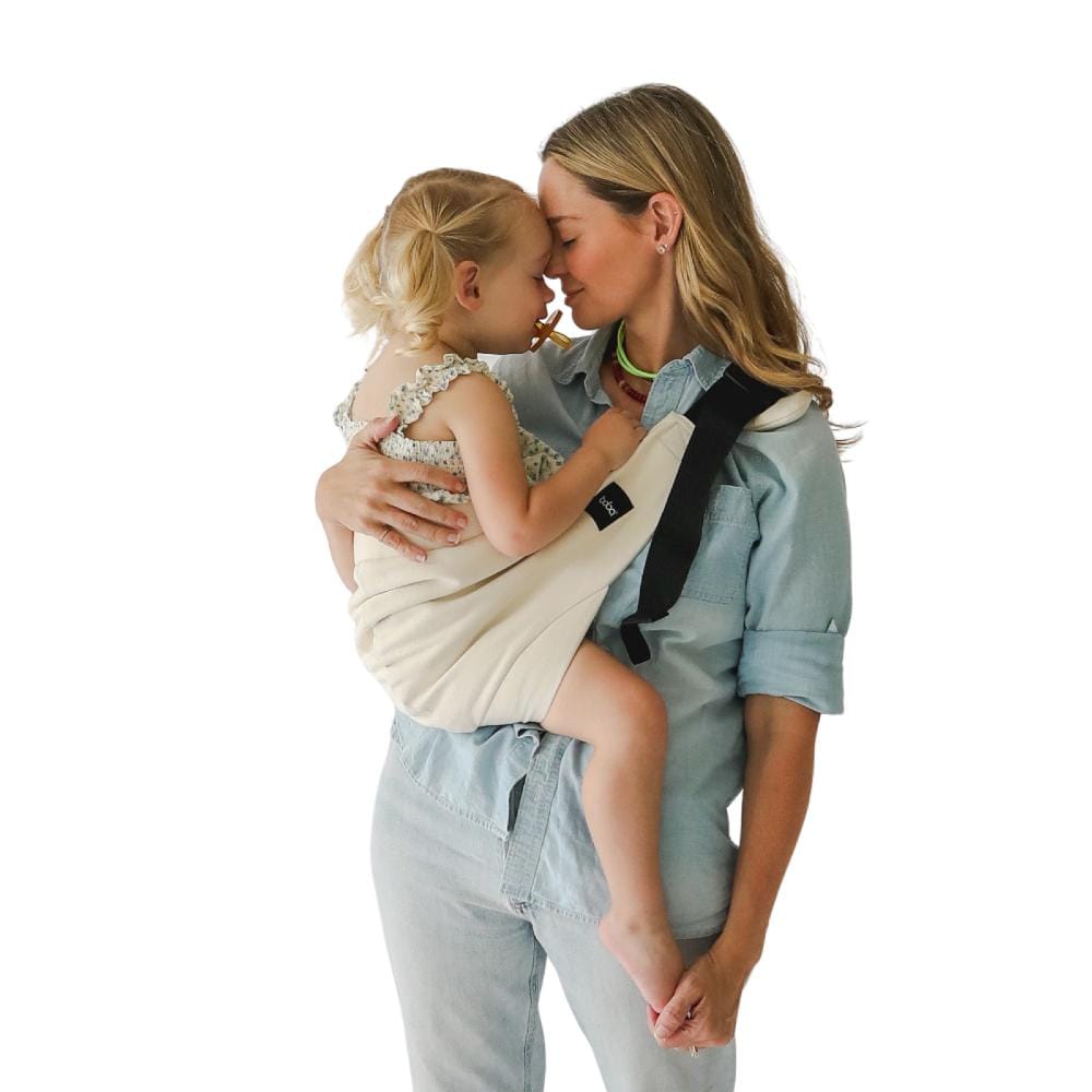 Boba Buddy toddler hip carrier, a soft accessory carrier with adjustable straps for comfortable toddler carrying.