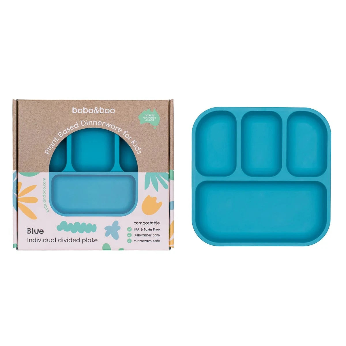 Bobo&Boo Accessory Feeding Plant Based Divided Plate - Blue