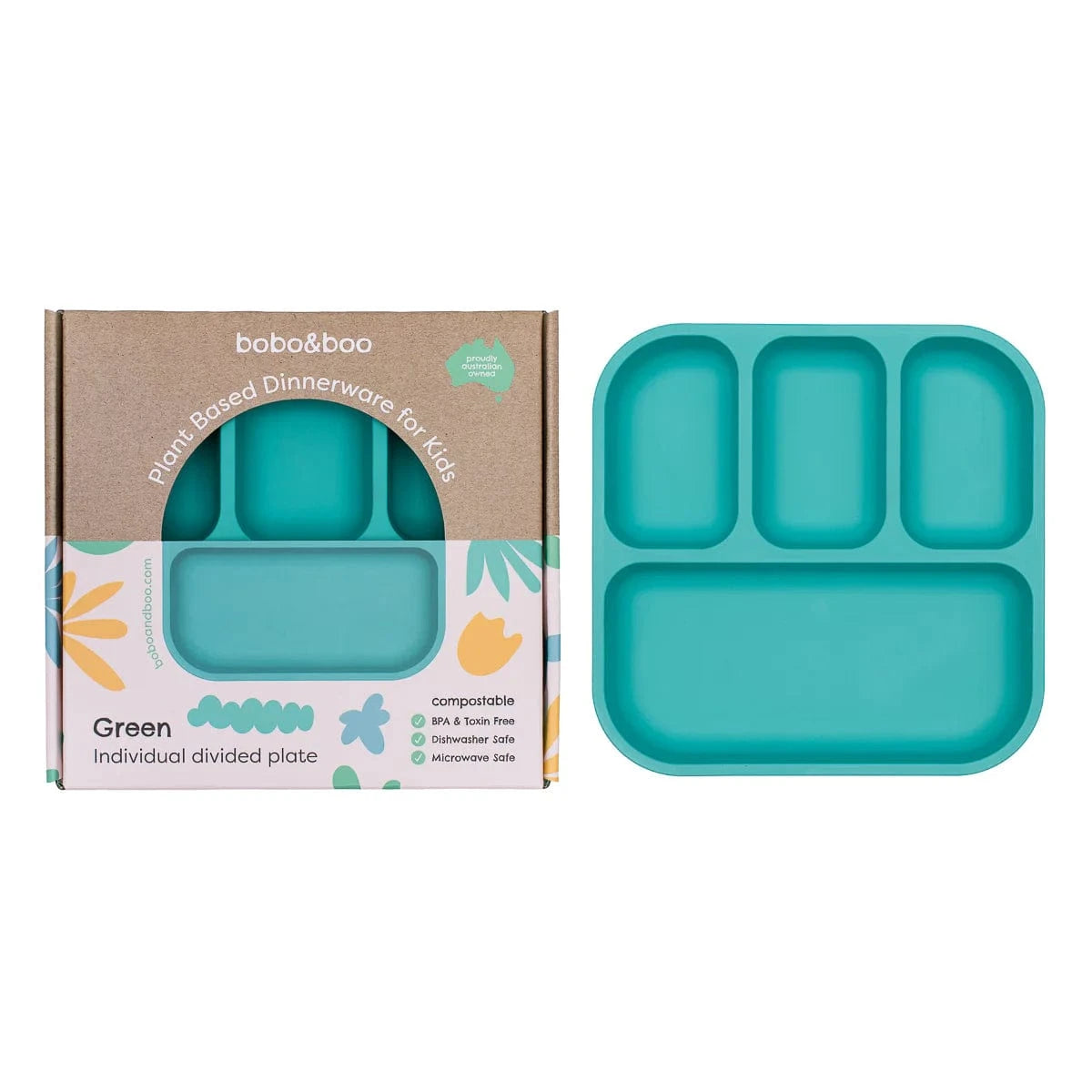 Bobo&Boo Accessory Feeding Plant Based Divided Plate - Green