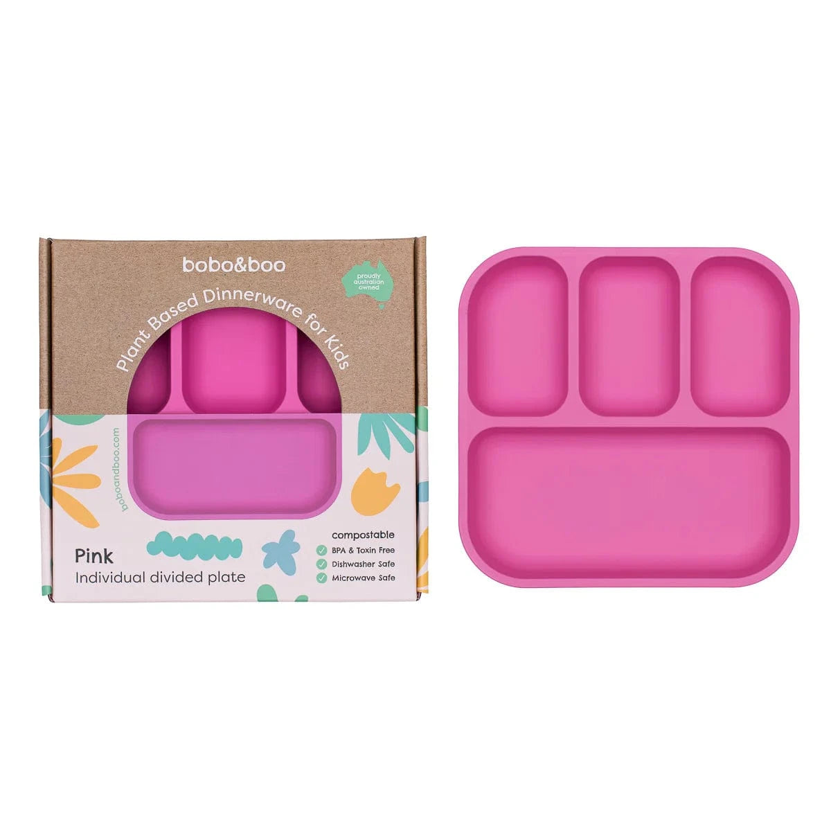 Bobo&Boo Accessory Feeding Plant Based Divided Plate - Pink