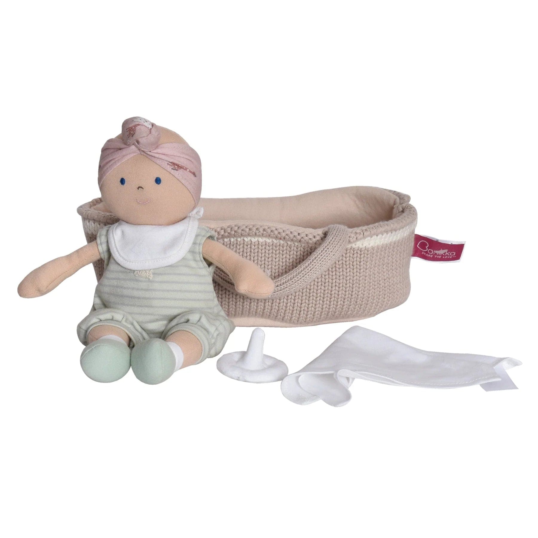 Bonikka Toys Remi Carry Cot, Knitted with Baby, Soother and Blanket